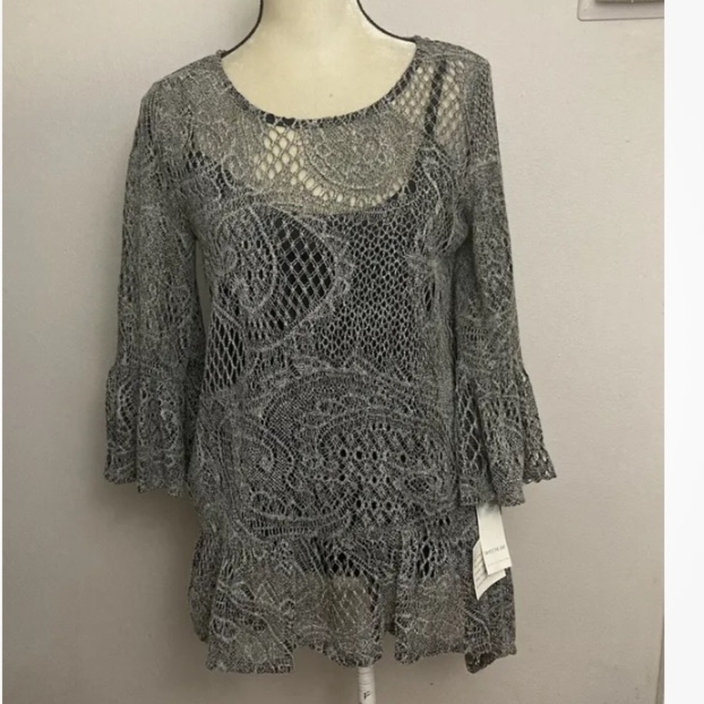 9-28 Skye’s the Limit blouse top ruffle crochet layered Small NWT